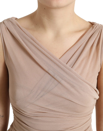 Dolce &amp; Gabbana Elegant Beige V-Neck Sleeveless Sheer Tank Top