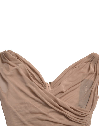 Dolce &amp; Gabbana Elegant Beige V-Neck Sleeveless Sheer Tank Top