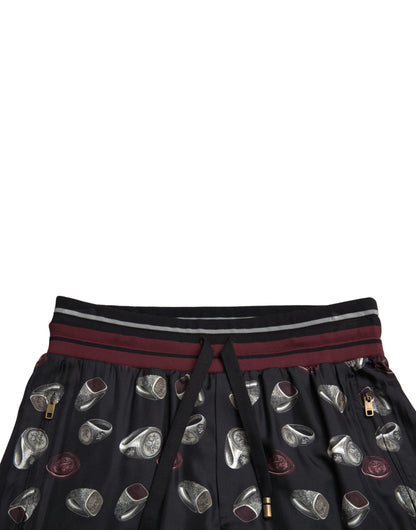 Dolce & Gabbana Black Ring Silk Jogging Trousers Pants