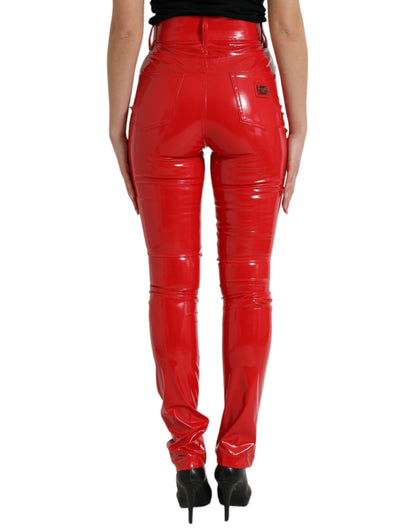 Dolce &amp; Gabbana Pantalones pitillo rojos de cintura alta: elegantes y elegantes