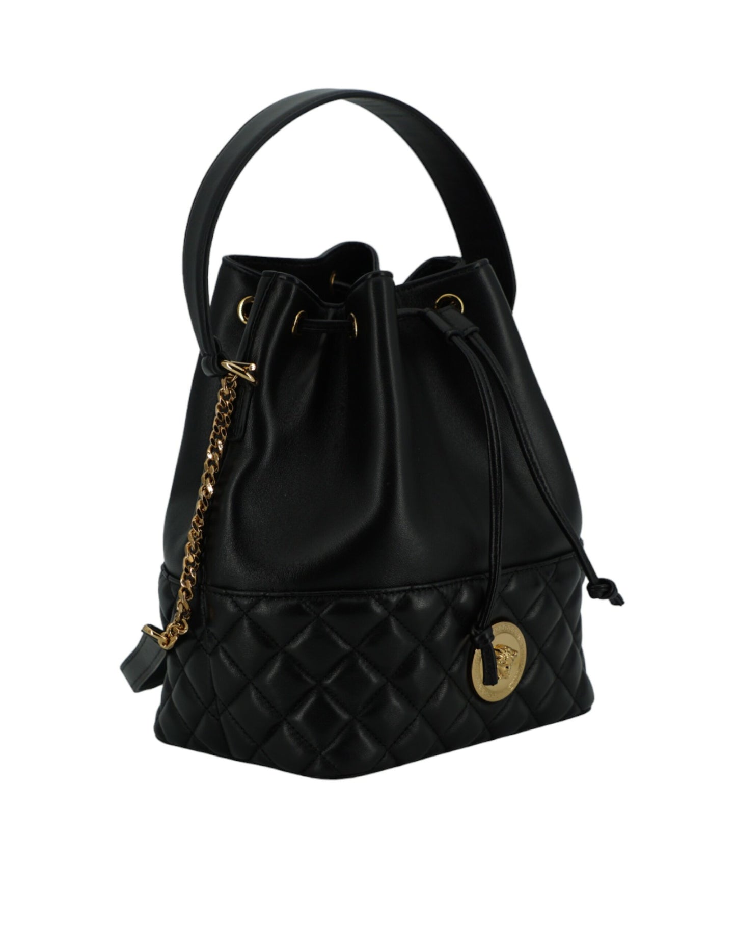 Versace Elegant Black Leather Medusa Bucket Shoulder Bag – par Versace | Disponible sur Sandy Store ByNet