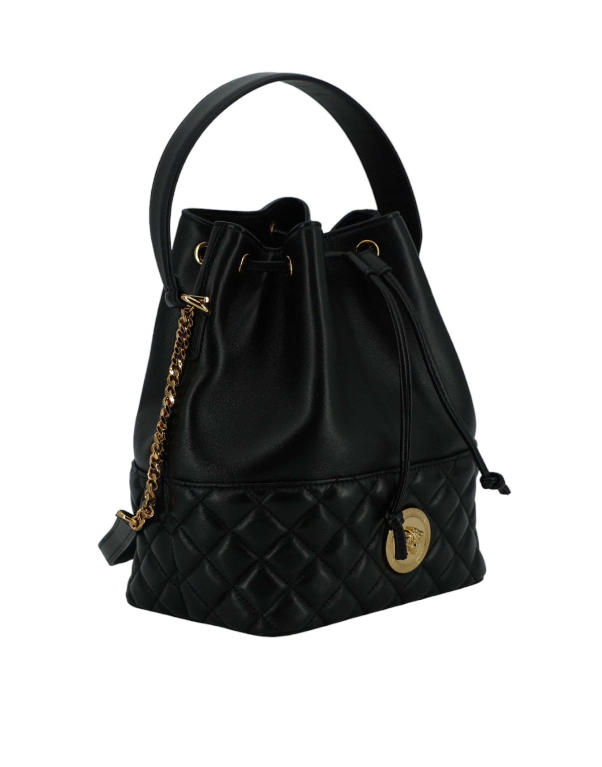 Versace Elegant Black Leather Medusa Bucket Shoulder Bag – par Versace | Disponible sur Sandy Store ByNet