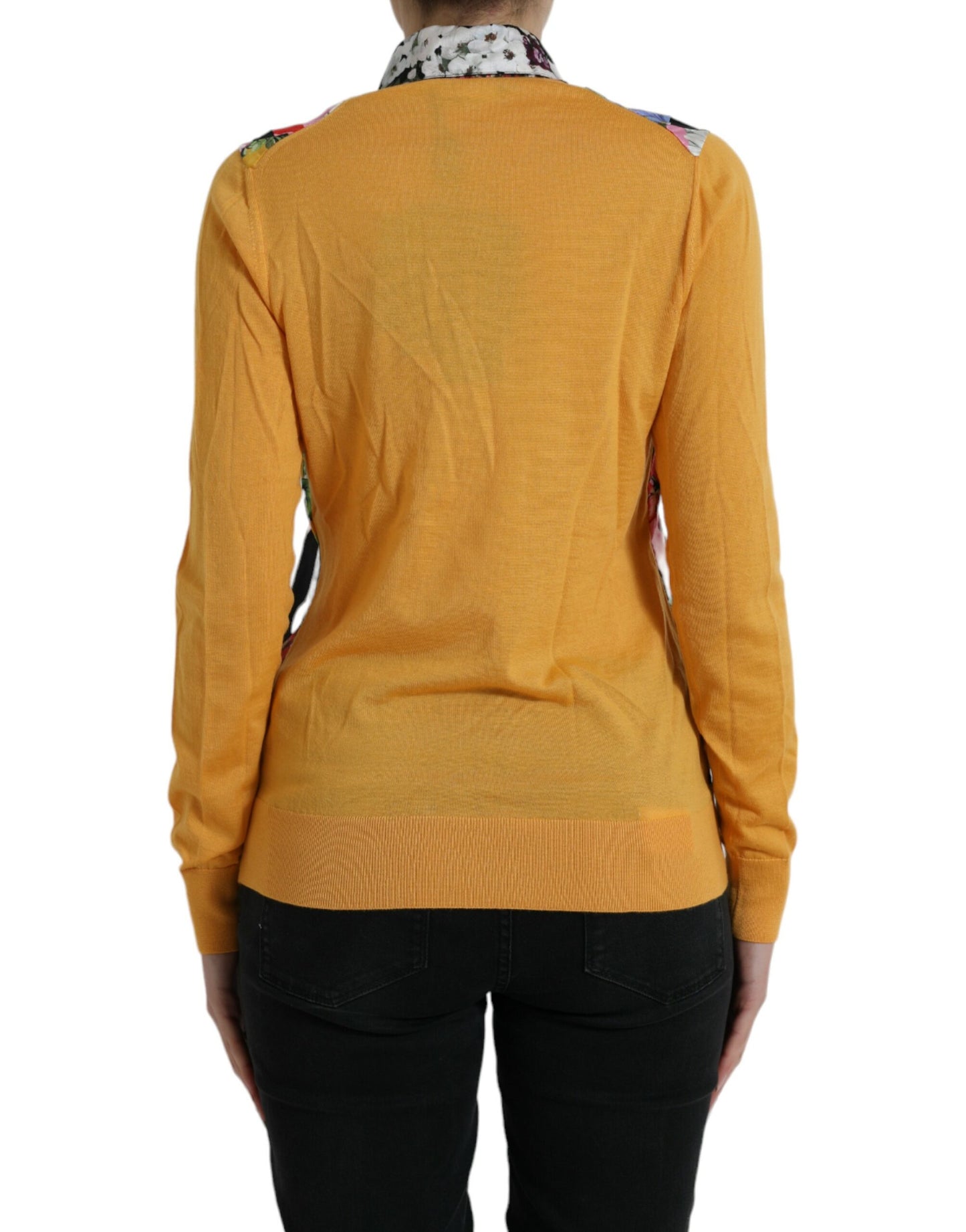 Dolce &amp; Gabbana Suéter elegante en mezcla de seda Henley con patchwork