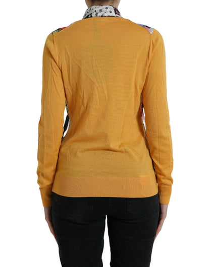 Dolce &amp; Gabbana Suéter elegante en mezcla de seda Henley con patchwork