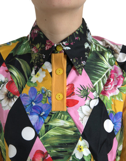 Dolce &amp; Gabbana Suéter elegante en mezcla de seda Henley con patchwork