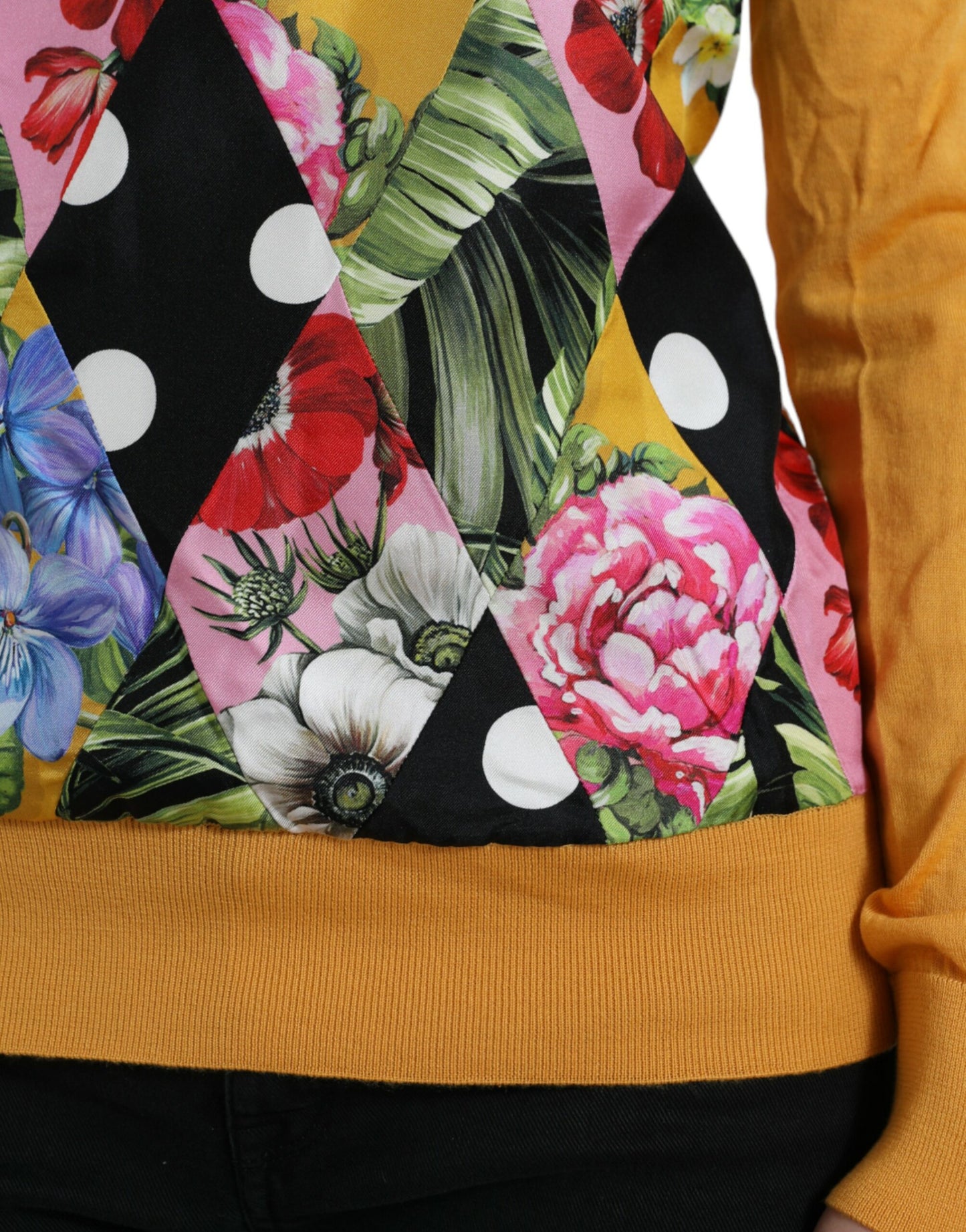 Dolce &amp; Gabbana Suéter elegante en mezcla de seda Henley con patchwork