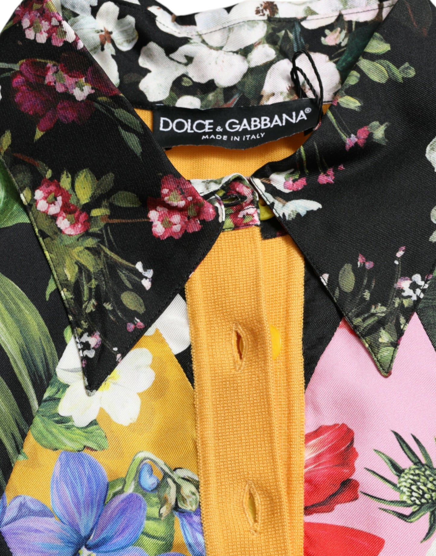 Dolce &amp; Gabbana Suéter elegante en mezcla de seda Henley con patchwork
