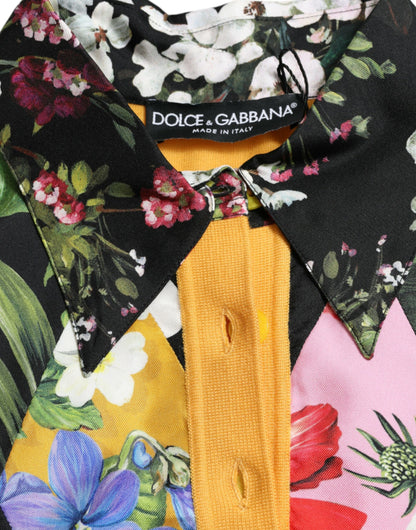 Dolce &amp; Gabbana Suéter elegante en mezcla de seda Henley con patchwork