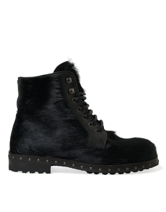 Dolce &amp; Gabbana Elegantes botas con cordones de piel de becerro negra