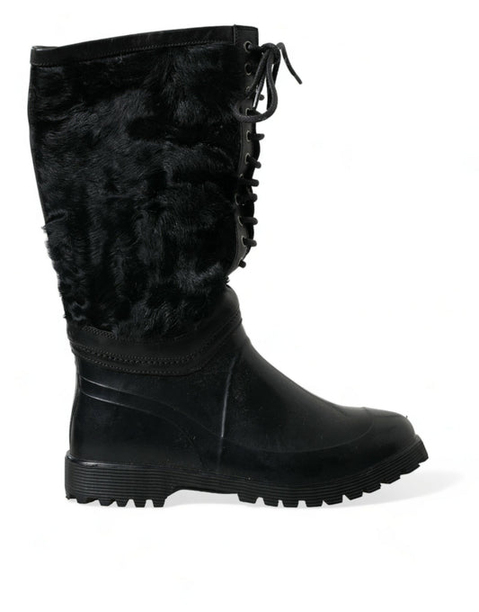 Dolce &amp; Gabbana Elegantes botas a media pantorrilla de piel de oveja negra