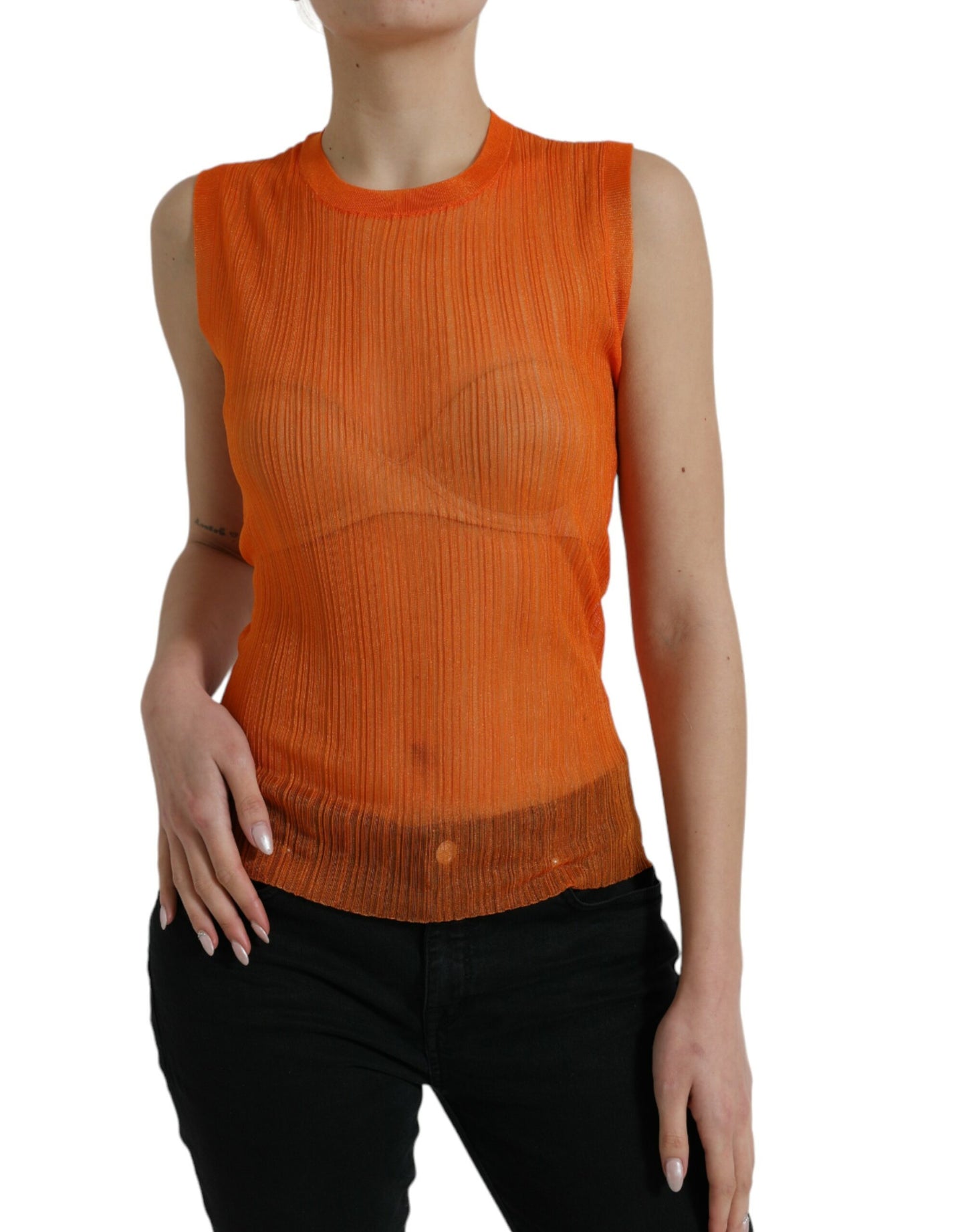 Dolce &amp; Gabbana Camiseta sin mangas naranja elegante con cuello redondo