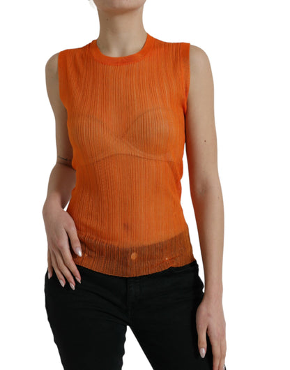 Dolce &amp; Gabbana Camiseta sin mangas naranja elegante con cuello redondo