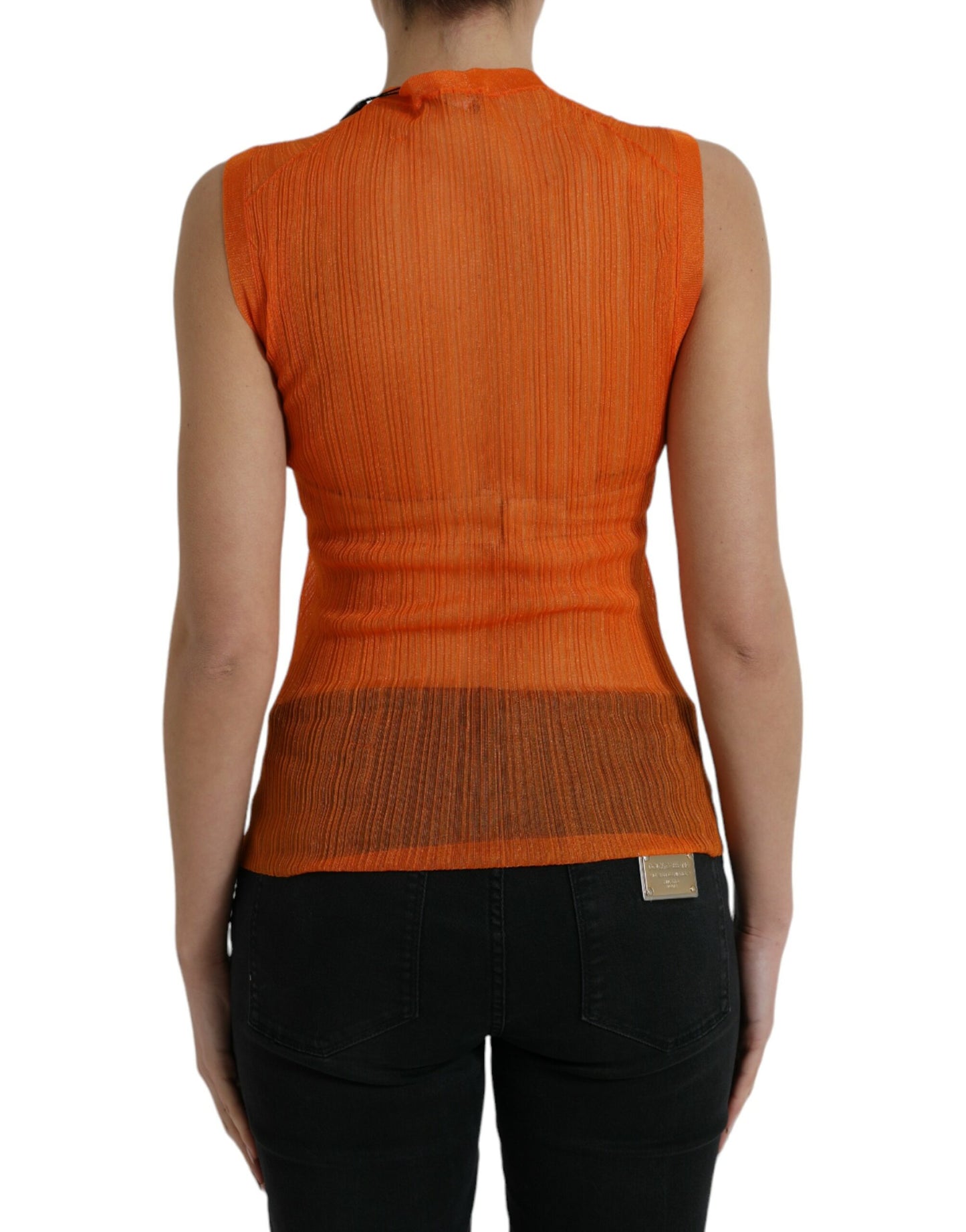 Dolce &amp; Gabbana Camiseta sin mangas naranja elegante con cuello redondo