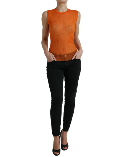 Dolce &amp; Gabbana Camiseta sin mangas naranja elegante con cuello redondo