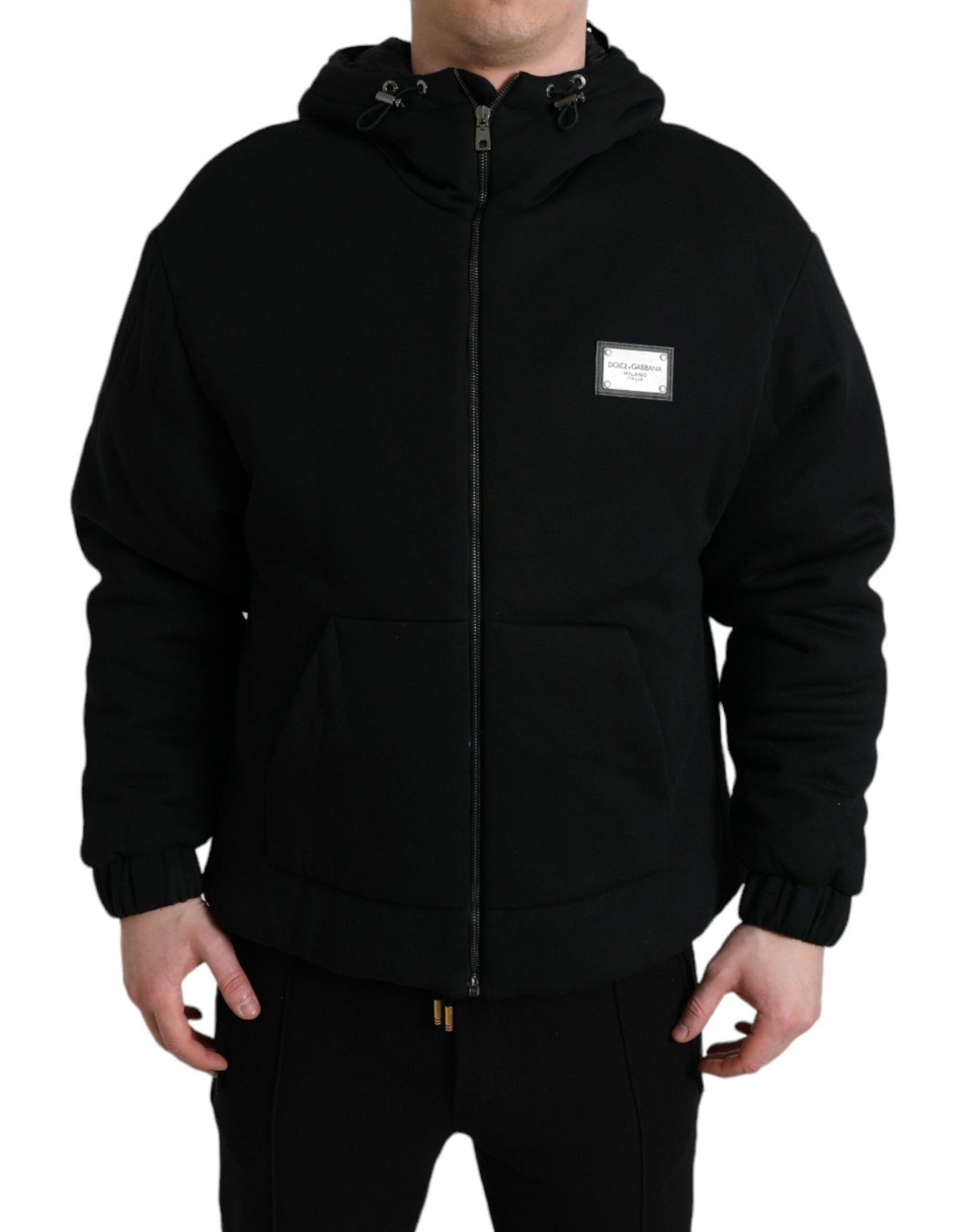 Dolce &amp; Gabbana Elegante cazadora bomber negra con capucha