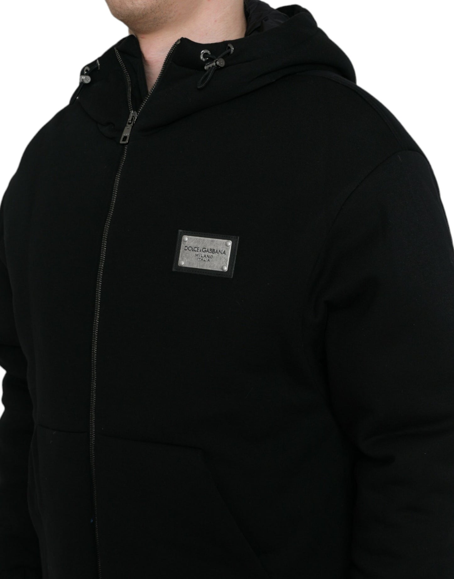 Dolce &amp; Gabbana Elegante cazadora bomber negra con capucha