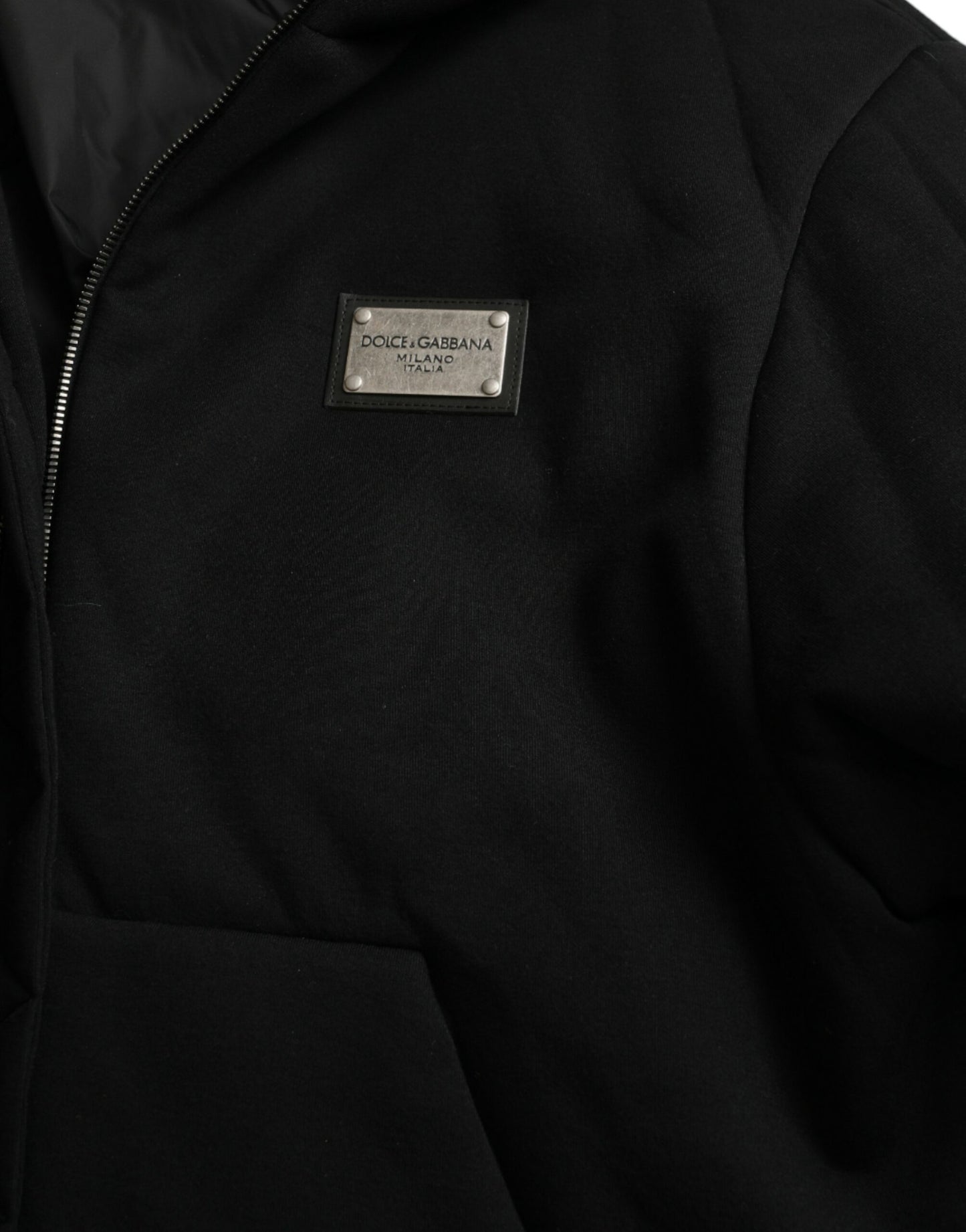 Dolce &amp; Gabbana Elegante cazadora bomber negra con capucha