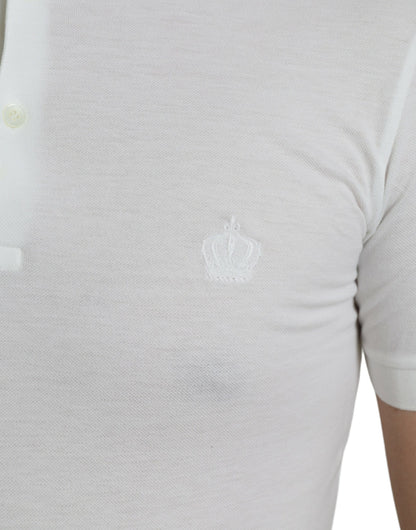 Dolce & Gabbana White Collared Short Sleeve Crown T-shirt