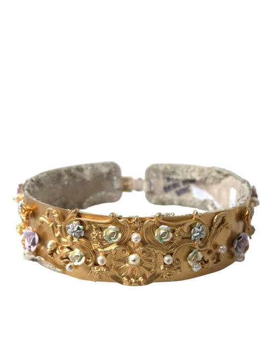 Ceinture florale élégante en fausses perles dorées Dolce &amp; Gabbana