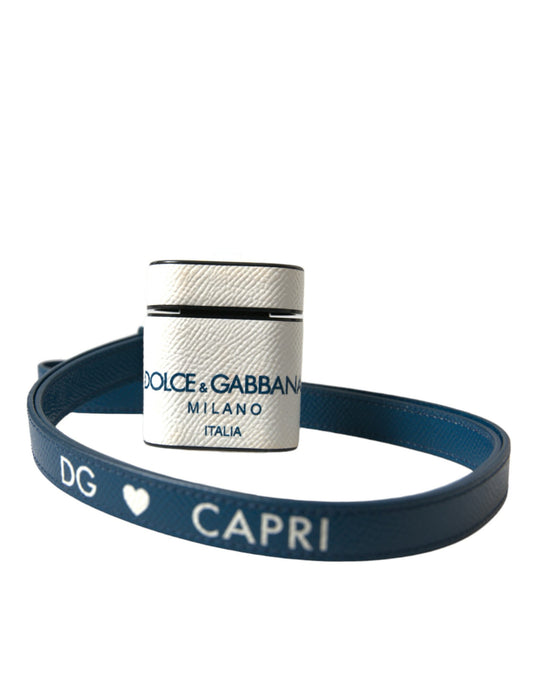 Dolce &amp; Gabbana Estuche de cuero elegante para Airpods en azul y blanco