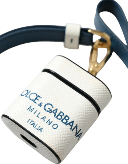 Dolce &amp; Gabbana Estuche de cuero elegante para Airpods en azul y blanco