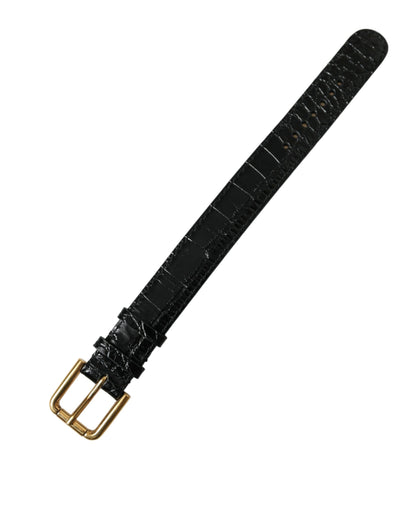 Dolce &amp; Gabbana Elegante pulsera de cuero negro dorado