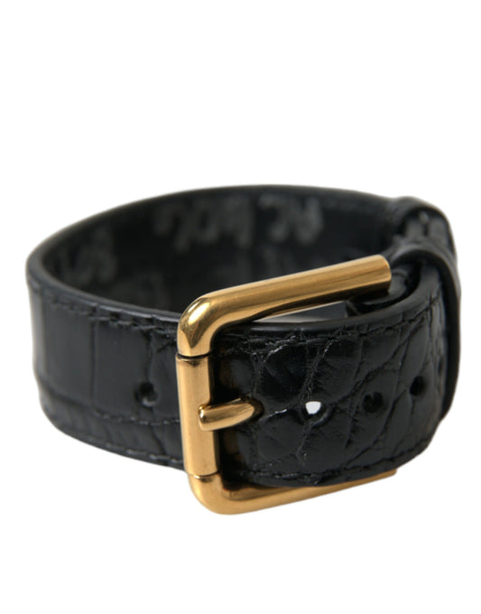 Dolce &amp; Gabbana Elegante pulsera de cuero negro dorado