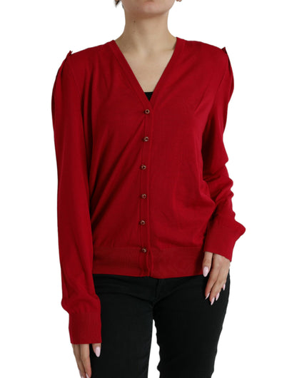 Dolce &amp; Gabbana Elegante cárdigan rojo de lana con cuello de pico