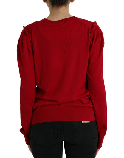 Dolce &amp; Gabbana Elegante cárdigan rojo de lana con cuello de pico