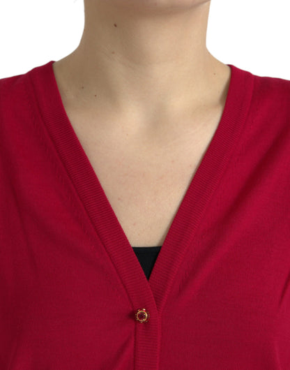 Dolce &amp; Gabbana Elegante cárdigan rojo de lana con cuello de pico