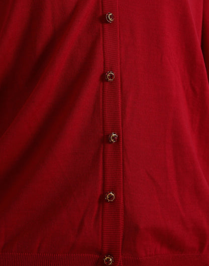 Dolce &amp; Gabbana Elegante cárdigan rojo de lana con cuello de pico