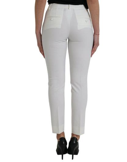 Dolce &amp; Gabbana Elegant White Mid-Waist Tapered Pants