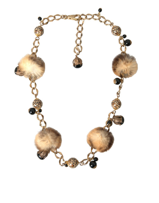 Ceinture à chaîne et collier en fourrure léopard en laiton doré Dolce &amp; Gabbana