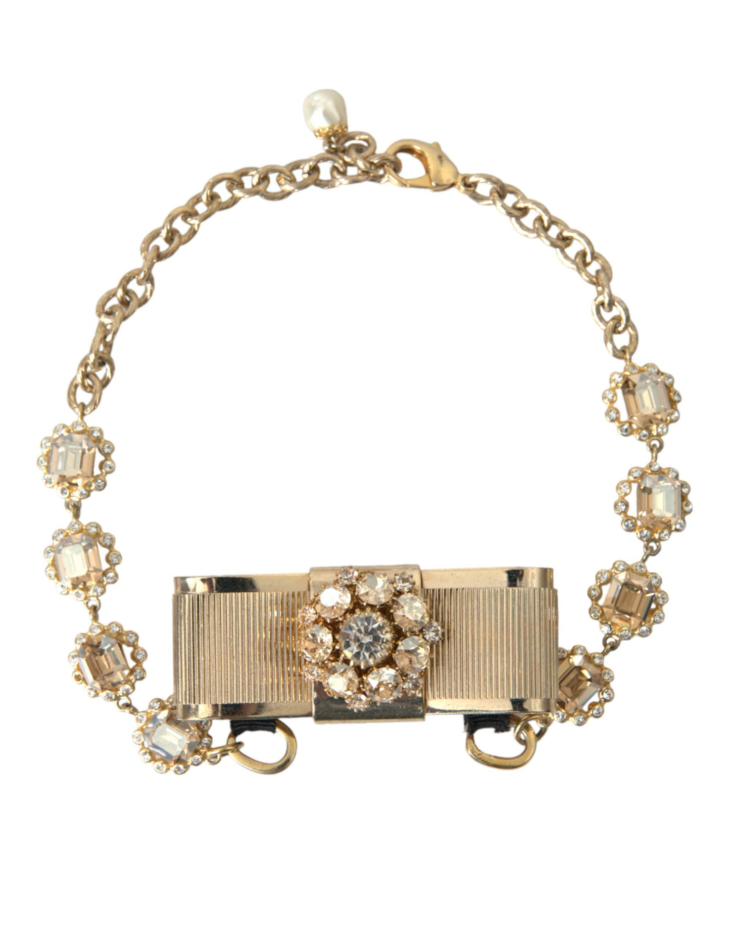 Dolce &amp; Gabbana Gargantilla con cadena y lazo de cristal transparente de latón dorado