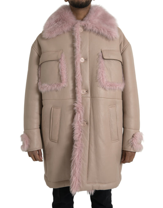 Dolce &amp; Gabbana Chaqueta tipo abrigo de piel de cordero rosa beige