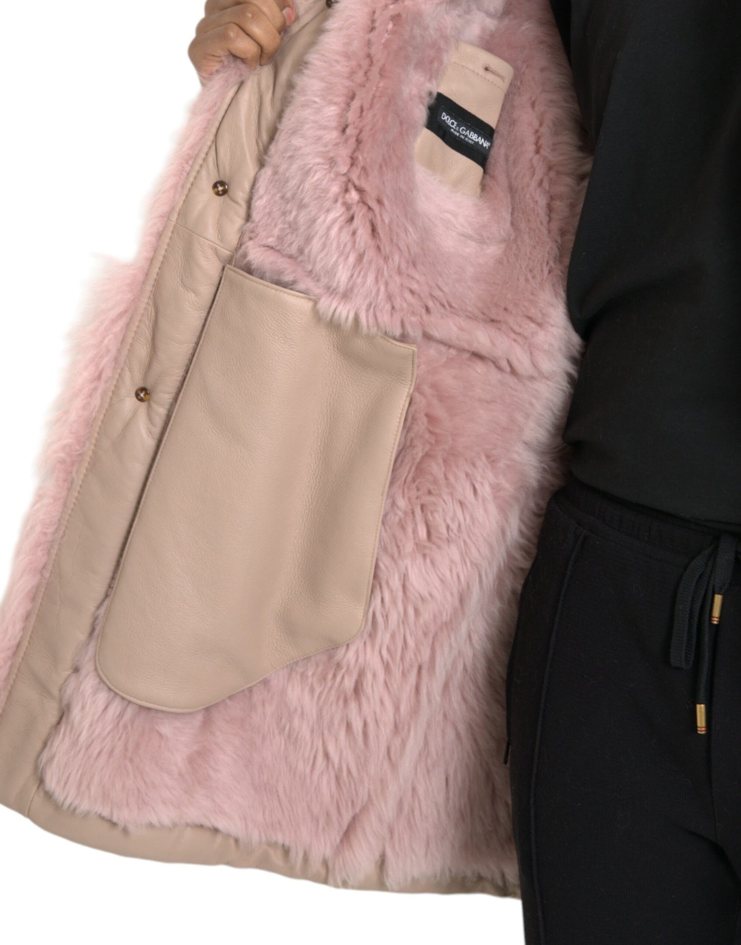 Dolce &amp; Gabbana Chaqueta tipo abrigo de piel de cordero rosa beige