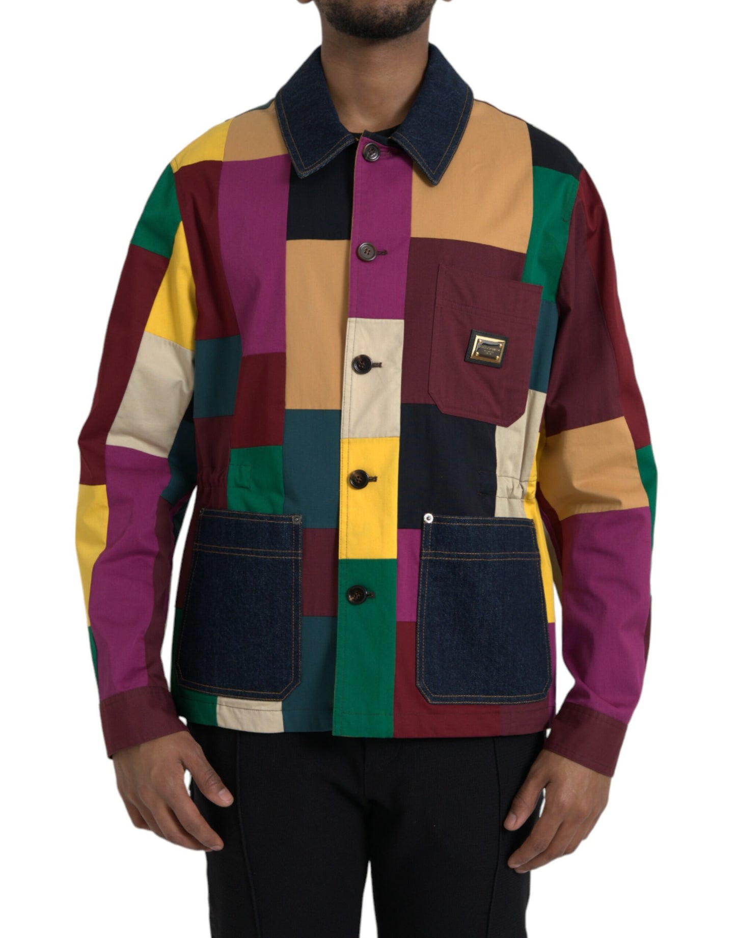 Dolce &amp; Gabbana Chaqueta con cuello de algodón con patchwork multicolor