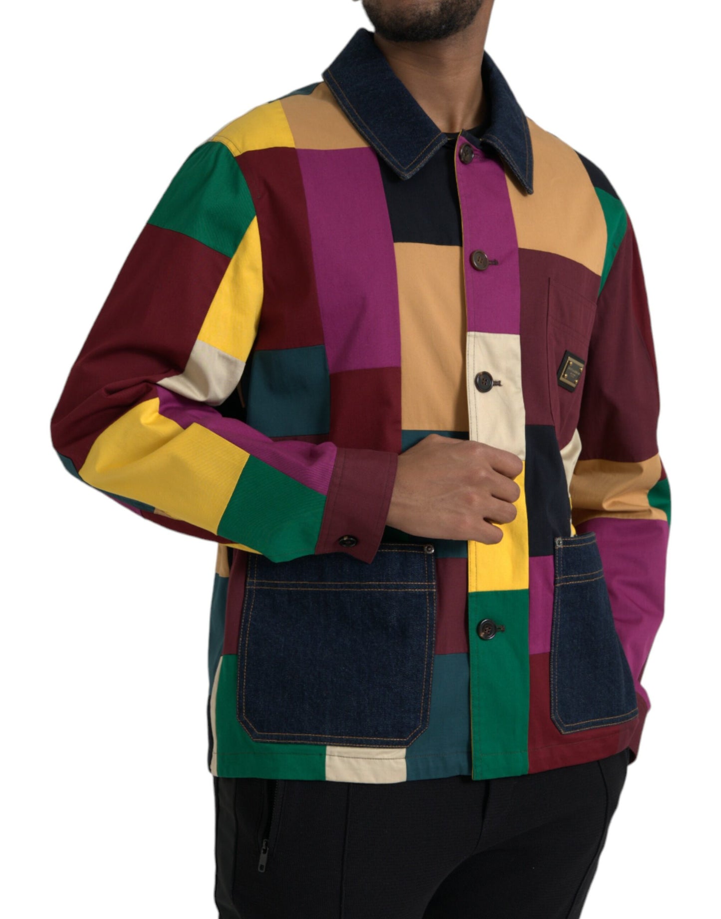 Dolce &amp; Gabbana Chaqueta con cuello de algodón con patchwork multicolor