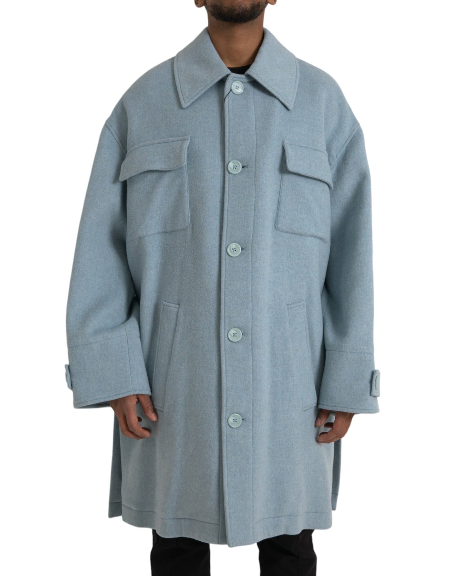 Dolce &amp; Gabbana Gabardina con botones de lana azul claro