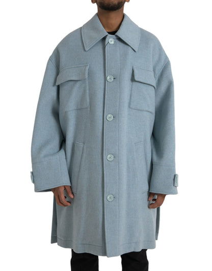 Dolce &amp; Gabbana Gabardina con botones de lana azul claro