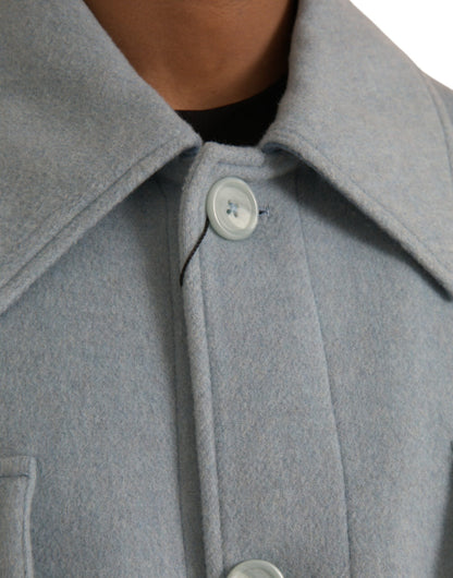 Dolce &amp; Gabbana Gabardina con botones de lana azul claro