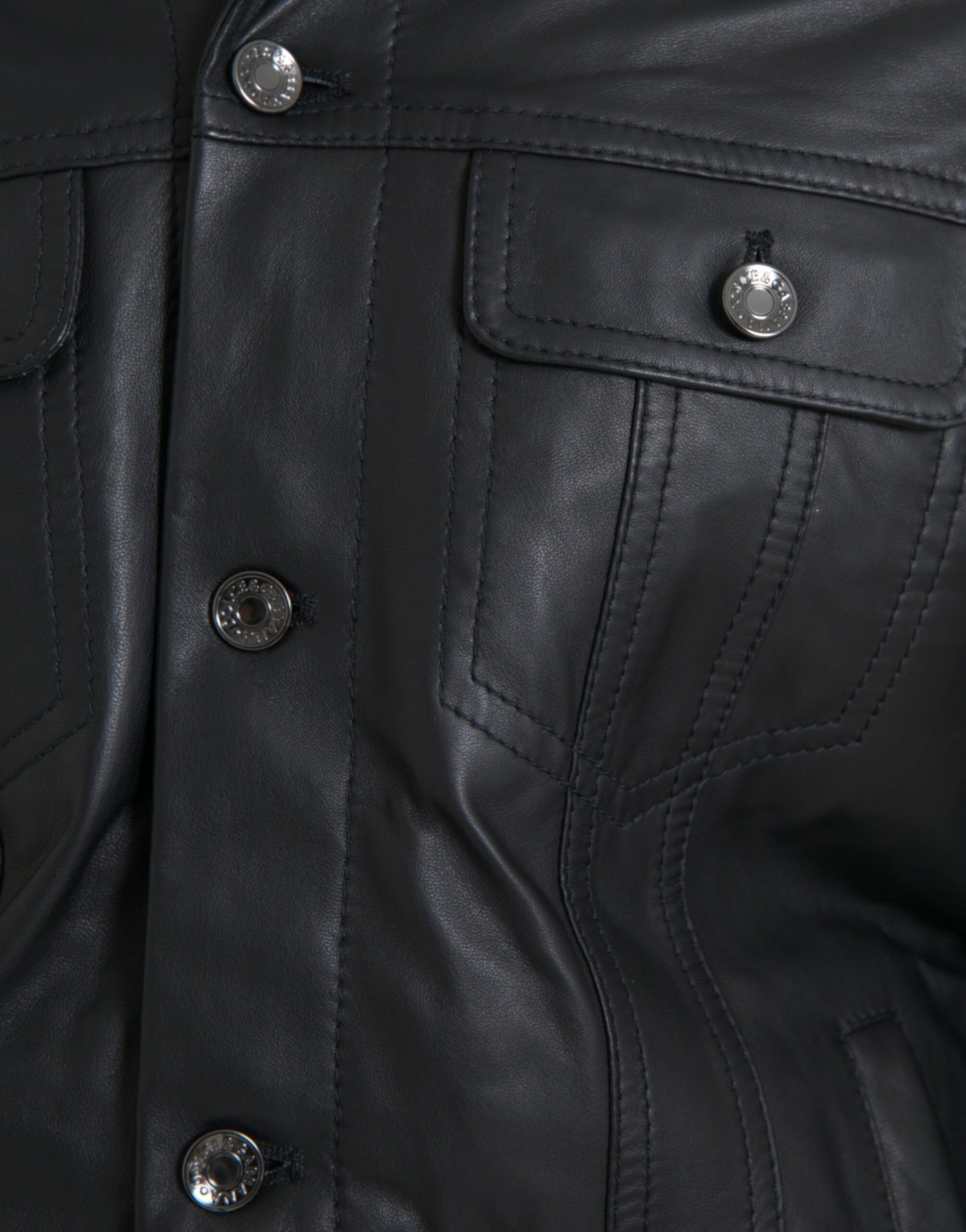 Dolce &amp; Gabbana Chaqueta estilo motero con cuello de piel de cuero negro