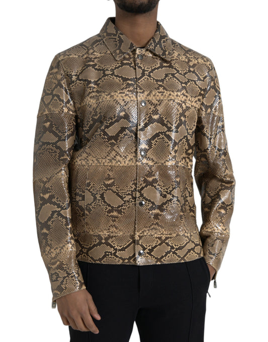 Dolce &amp; Gabbana Chaqueta motera de cuero exótico beige