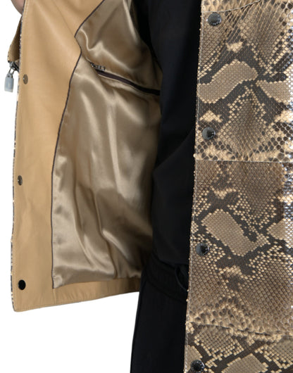 Dolce &amp; Gabbana Chaqueta motera de cuero exótico beige