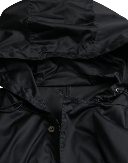 Dolce &amp; Gabbana Chaqueta cortavientos larga con capucha de poliéster negra
