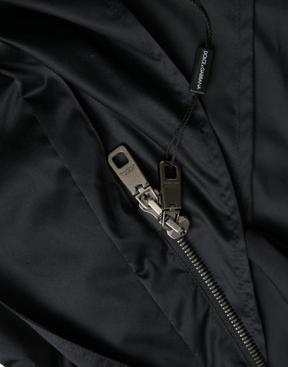 Dolce &amp; Gabbana Chaqueta cortavientos larga con capucha de poliéster negra