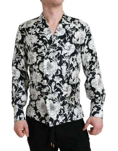 Dolce &amp; Gabbana Camisa casual con botones florales en blanco y negro