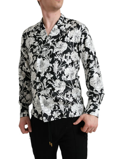 Dolce &amp; Gabbana Camisa casual con botones florales en blanco y negro