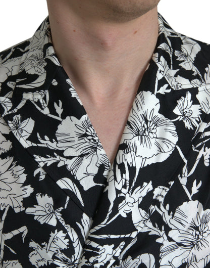 Dolce &amp; Gabbana Camisa casual con botones florales en blanco y negro