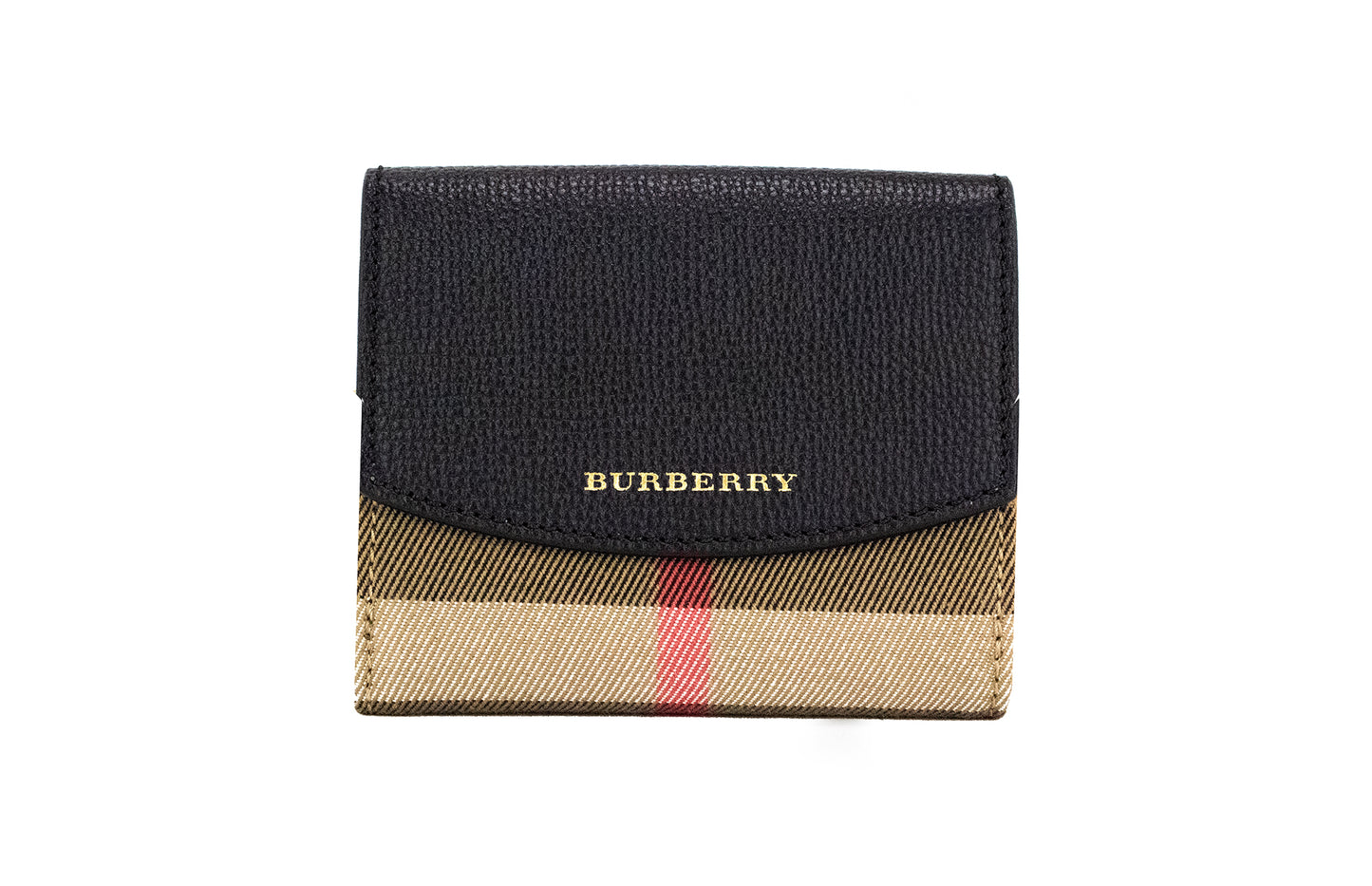 Burberry Luna Black Grained Leather House Check Canvas Coin Pouch Snap Wallet – par Burberry | Disponible sur Sandy Store ByNet